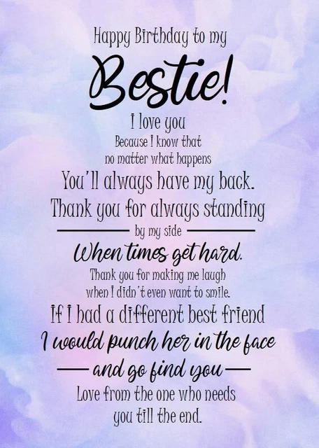 NEW HAPPY BIRTHDAY To My Bestie A5 Card Friendship Best Friend With ...