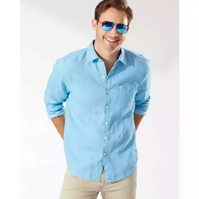 Tommy Bahama Men's Small Sea Glass Breezer Linen Shirt in Blue Yonder