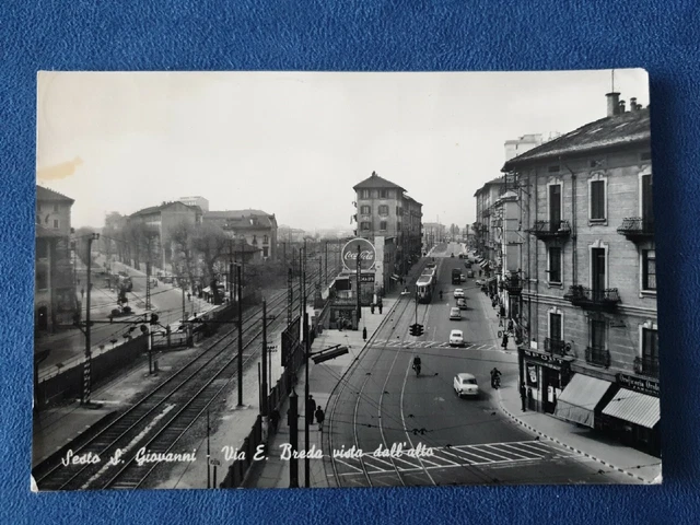 Cartolina Viaggiata Sesto San Giovanni Via E.Breda vista dall'alto con Tram