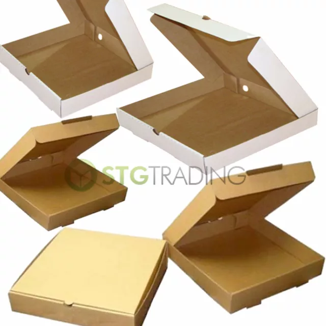 Plain Pizza Takeaway Boxes Brown & White Strong Quality Postal Boxes 7 - 16 Inch