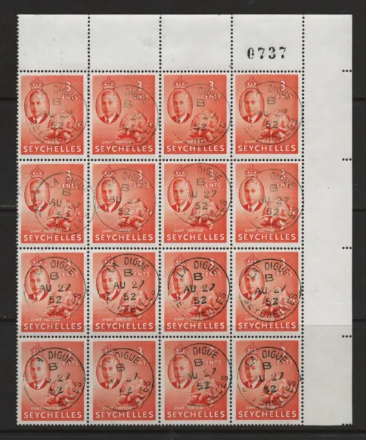 Seychelles King Georg VI Postmark La Dugue 27.08.1952 part sheet Tortoise