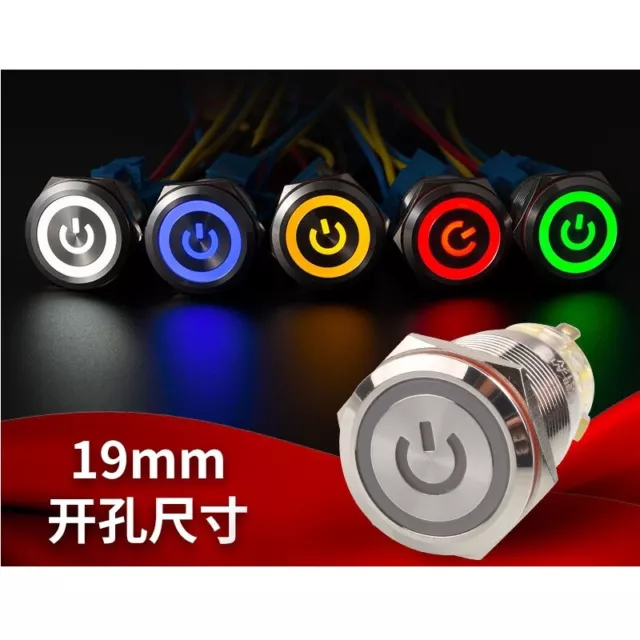 19mm Stainless Steel Push Button Switch, Power Symbol+Ring LED switch  CE,RoHS