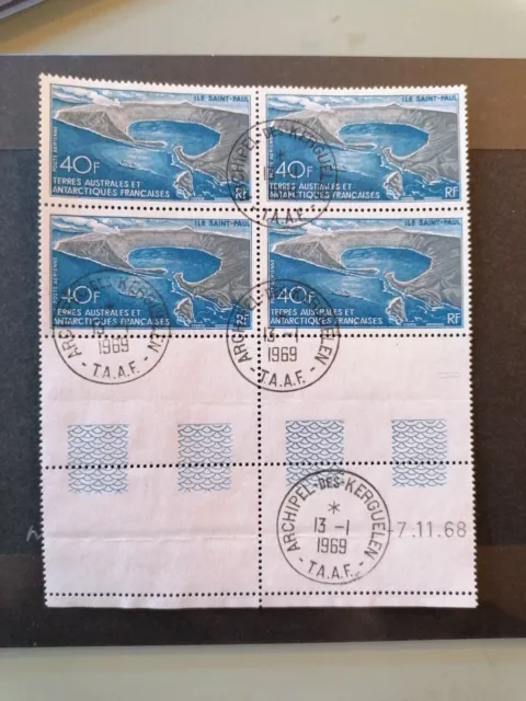 Stamp Taaf Bloc Of 4 Date Yvert and Tellier Aerial N°17 Obliterated Kerguelen