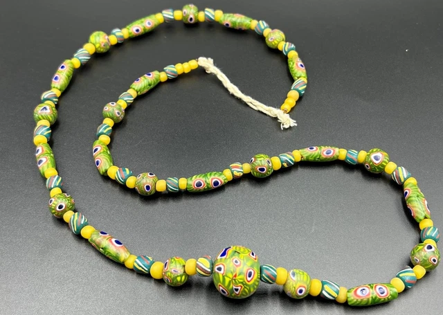 Mosaic Multi Color Glass Trade Beads Jewelry Necklace