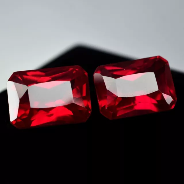 AA++ Natural Loose Gemstone Ruby Bloody Red Emerald Cut 16.50 Ct CERTIFIED Pair 2