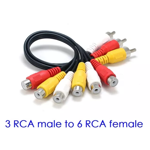 3 RCA Male Jack to 6 RCA Female Plug Splitter Audio Video AV Adapter Cable