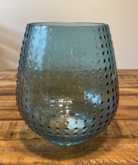 Modern vase with nobs. Medium size. Baby blue teal colored glass. Centerpiece