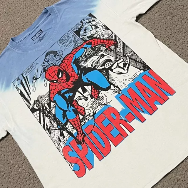 Spiderman T Shirt Mens M White Blue Tie Dye Comic Panels Short Sleeve Marvel Tee