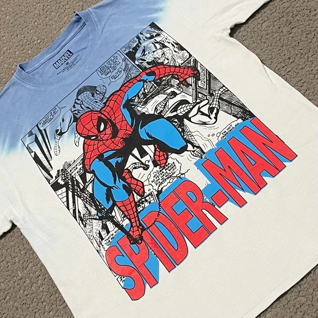Spiderman T Shirt Mens M White Blue Tie Dye Comic Panels Short Sleeve Marvel Tee
