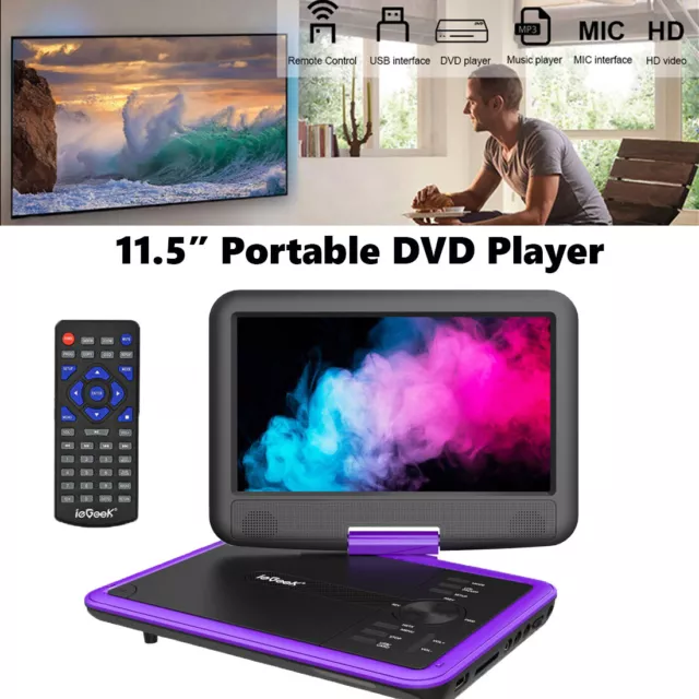 ieGeek 11.5”Portable DVD Player with Swivel Screen 5 Hrs Rechargeable Battery UK