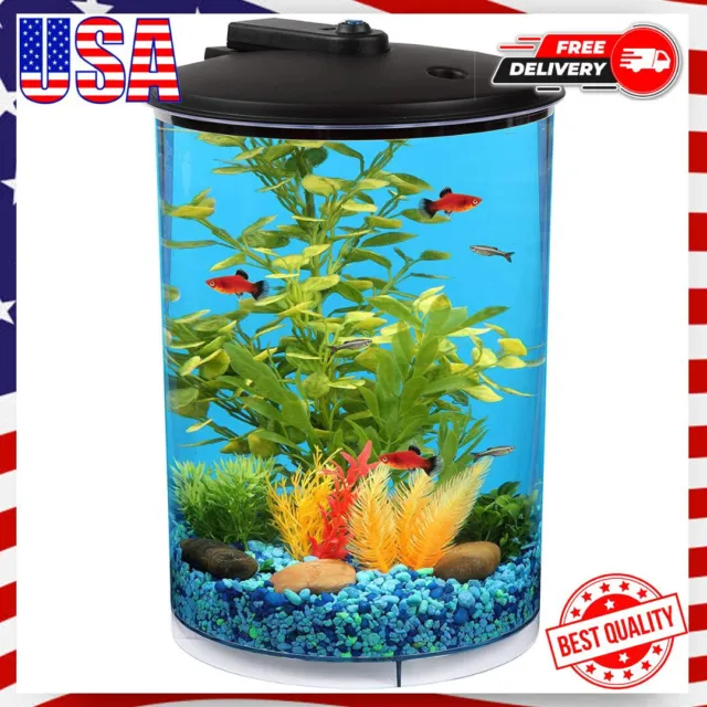 3 Gallon 360 Aquarium with LED Lighting (7 Color Choices) and Power Filter