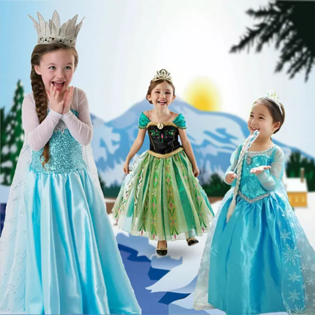 Costume Cosplay Halloween Principessa Elsa Anna Bambine Abito e Corona Fantastici1 3