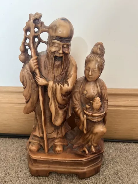 Hand Carved Resin Chinese Wise Man Shou Lao Figurine 8.5” God of Longevity