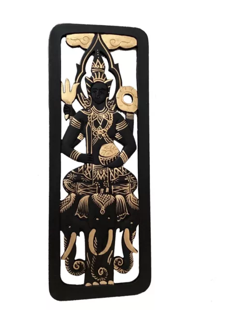 Panel de arte de pared tallado en madera Dios negro elefante de tres...