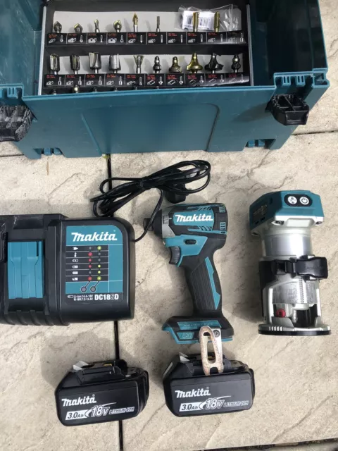 Makita DRT50 Brushless Router & Bits & Makita DTD154 Brushless Impact Driver