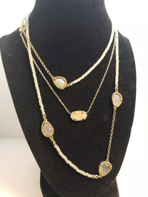 Kendra Scott Elisa Gold Pendant Necklace in Iridescent Drusy & Loft Necklace