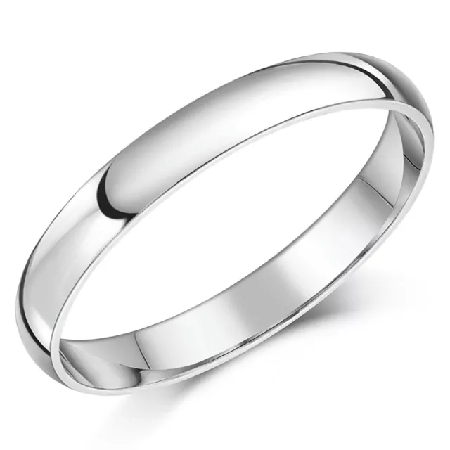 9ct Bague or Blanc Poids Léger en Forme D Mariage Bande 3mm Or Femmes Bague