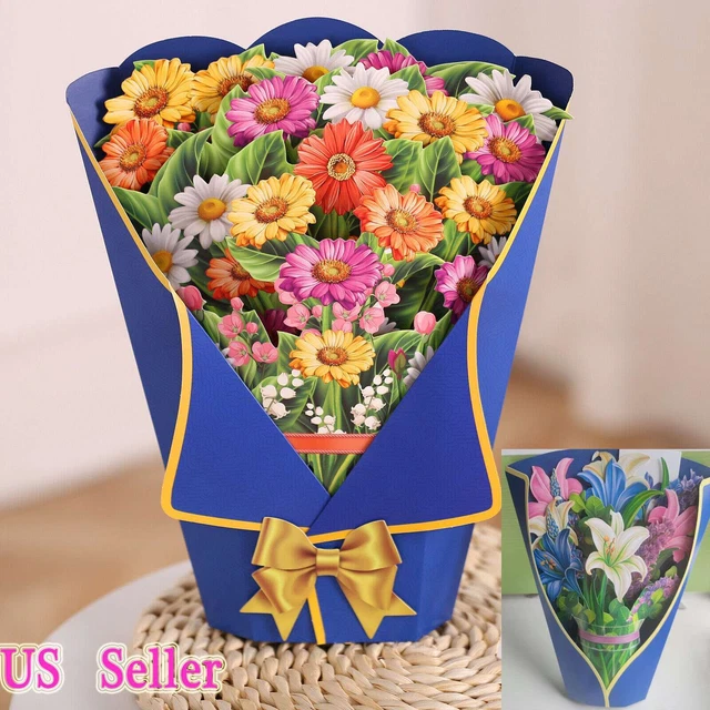 DAISY 3D POPUP Fall Floral Bouquet Card Paper Carved Flower Greeting