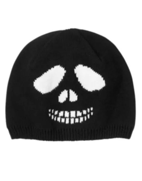 Gymboree Spooky & Sporty Black Skull Sweater Beanie Hat 5 6 7 8 10 12 Nwt