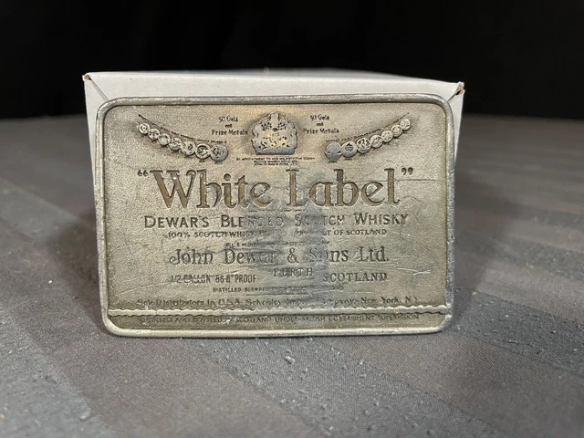 White Label Dewars Blended Scotch Whisky Belt Buckle 1975