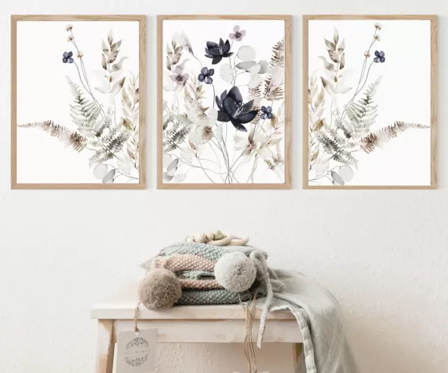 Set of 3 Wild Flowers Wall Art Botanical Floral Poster, Watercolor Wall Art