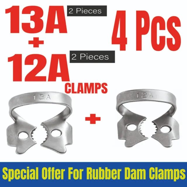 4x 12A & 13A Endodontic Rubber Dam Clamps Dental instruments
