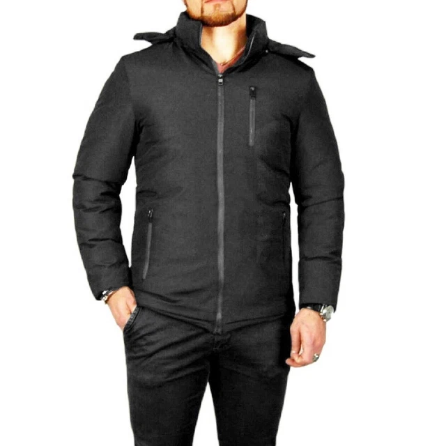 Giubbotto Uomo Invernale Giubbino Cappuccio Piumino Casual Impermeabile Blu Nero