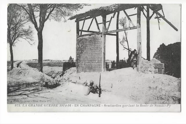 Militaire Guerre 1914 En Champagne Sentinelles Gardant La Route De Somme Py