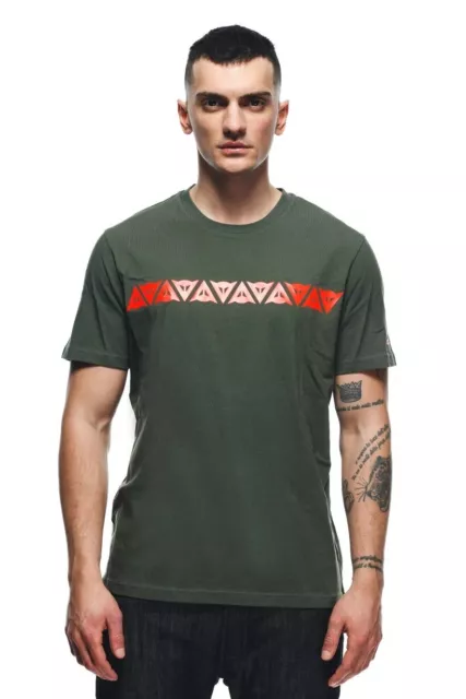 Maglia Maniche Corte Dainese Stripes T-Shirt Man Verde Logo Rosso Tg M 3