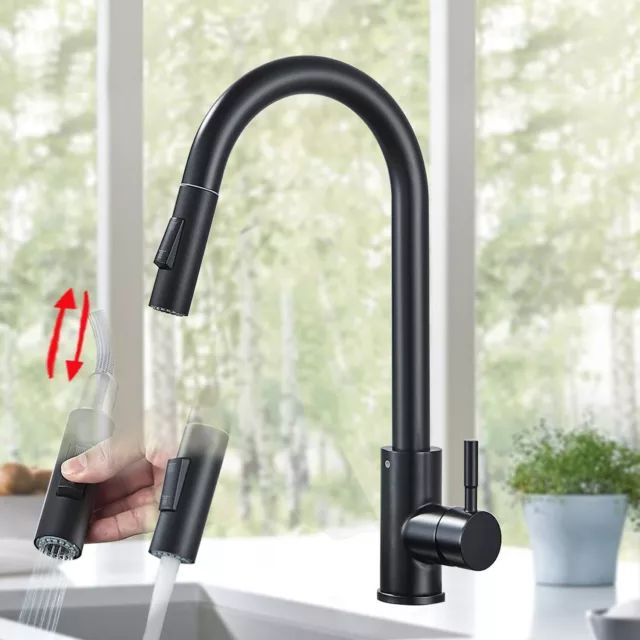Black Kitchen Sink Taps with Pull Out Sprayer 360° Spout Single Handle Mixer Tap