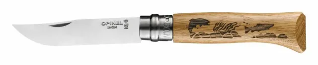 couteau OPINEL 8 INOX ANIMALIA POISSON stainless steel knife manche chene 92334