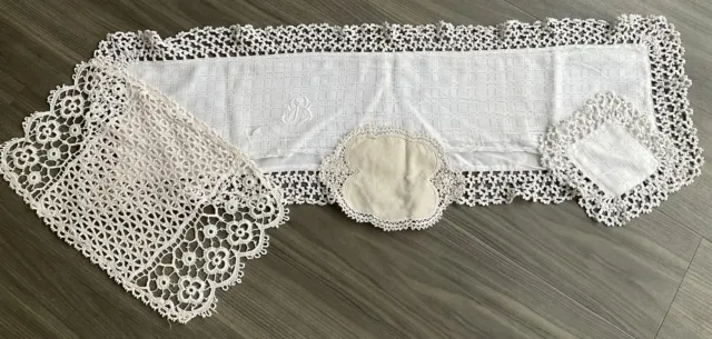 4 Vintage White & Cream Embroidered Crochet Dressing Table Mats Doilies