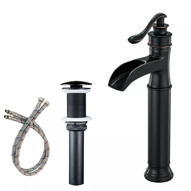 Tall Bathroom Vessel Sink Faucet Single Handle Hole Waterfall Vanity Basin Mixer