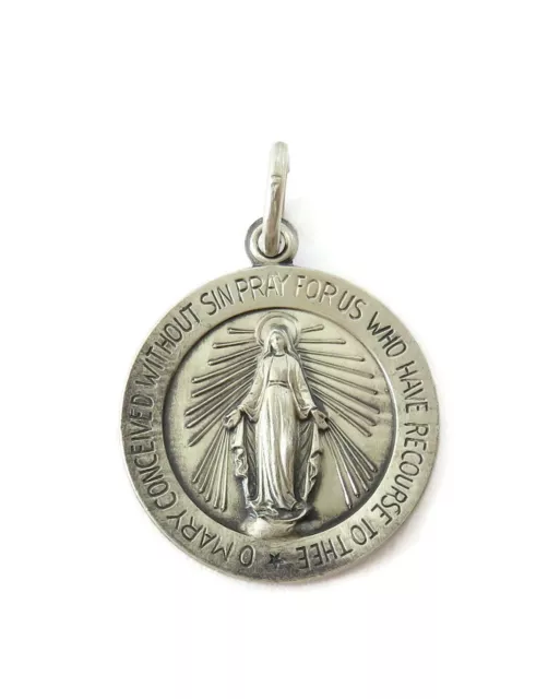 Sterling Silver 0.925 Round Miraculous Virgin Mary Medal Necklace Pendant Charm