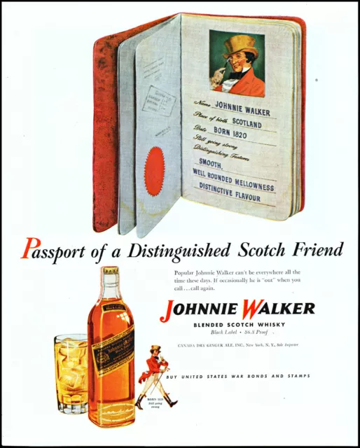 1944 Johnnie Walker scotch 1820 distinguished passport vintage art print ad L81