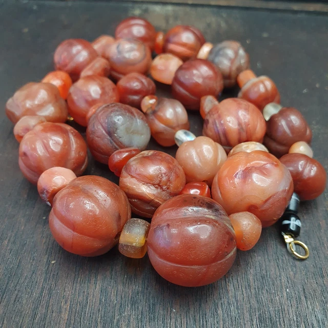 Old Ancient Indo Tibetan Carnelian Pema Raka Amulet Prayer Beads Jewelry