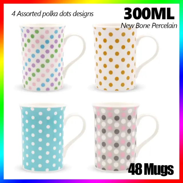 48x Polka Dots Porcelain Mug 300ml Tea Coffee Drinking Cup Gift Simple New Bone