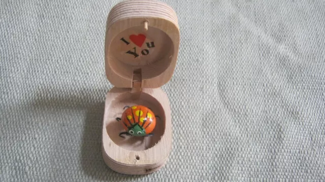 Vintage I LOVE YOU Ladybug in Wood Box, Moving Wiggley Legs