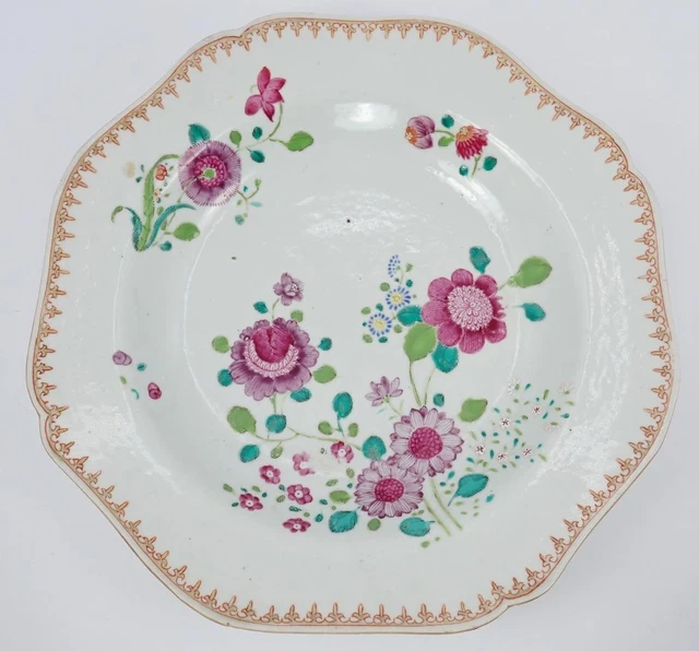 Antique CHINESE 18th c Floral Lobed Octagonal PORCELAIN BOWL Yongzheng Qianlong