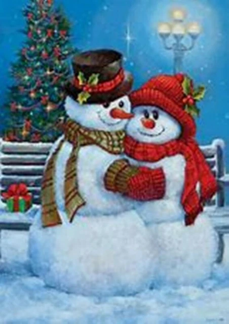 Snowman Couple, Christmas Tree, Happy Garden Flag 12"x18", Custom Decor, 2 Sided