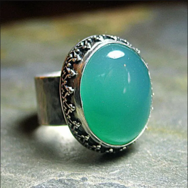 Aqua Chalcedony 925 Sterling silver Ring Valentine Day Handmade Jewelry PS-129 3