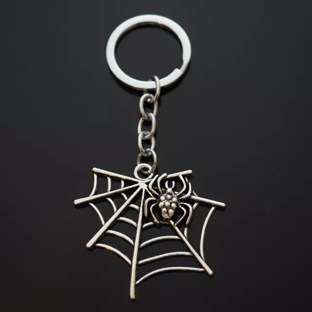 Spider Web Silver Charm Keychain Key Chain Gift Scary Spooky Halloween Party