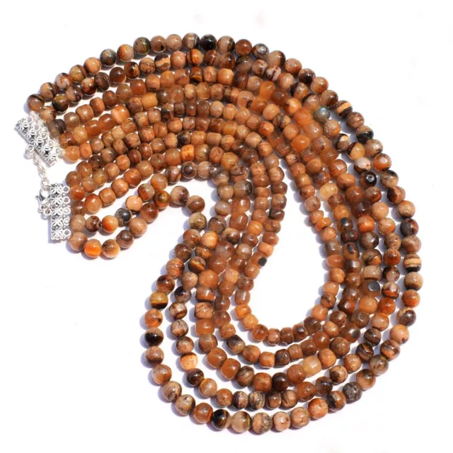 5 Strand 961 Cts Natural Tiger Eye Round Shape Beaded Necklace Jewelry AK 22E492