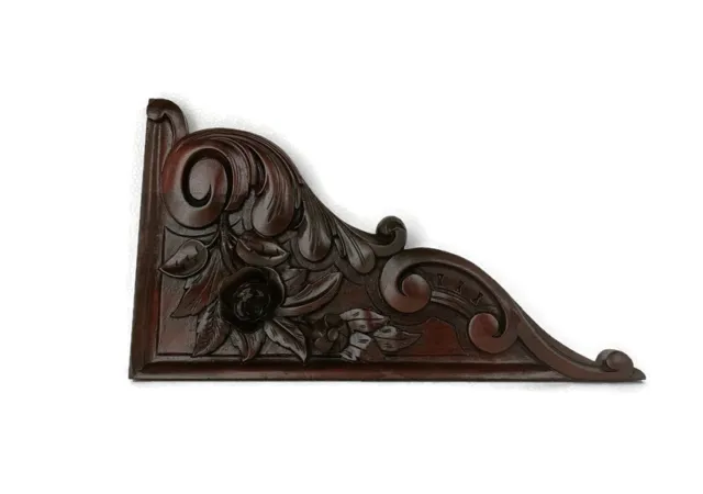 French Corbel Hand Carved Wood  Pediment Ornate Finial Architectural Bracket Fin