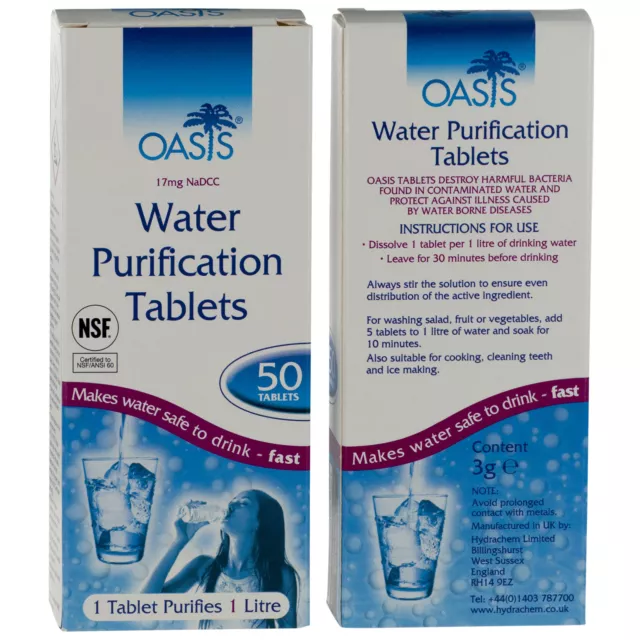 Genuine OASIS WATER PURIFICATION TABLETS - 17mg British Army Issue Survival Tabs