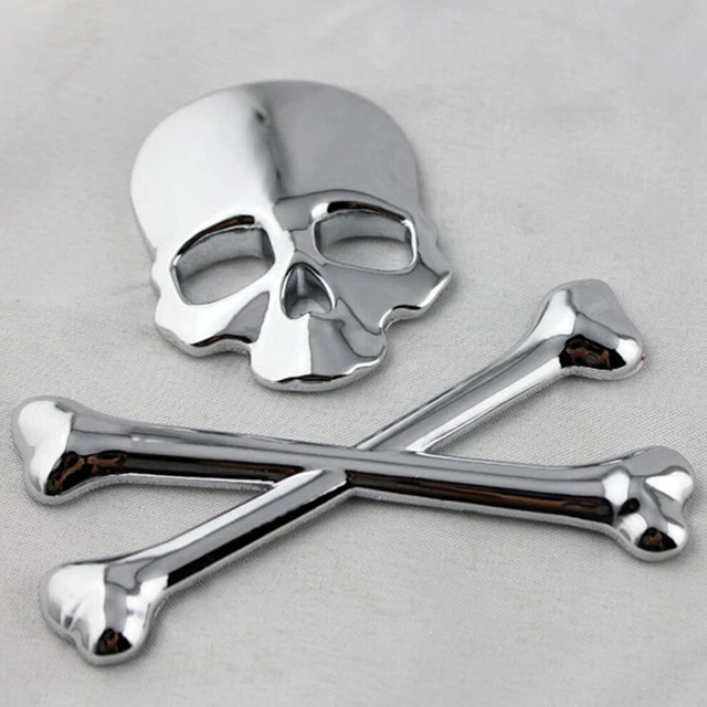 3D Car Skull Bone Logo Chrome Emblem Badge Decal Metal Sticker Decor Accessories