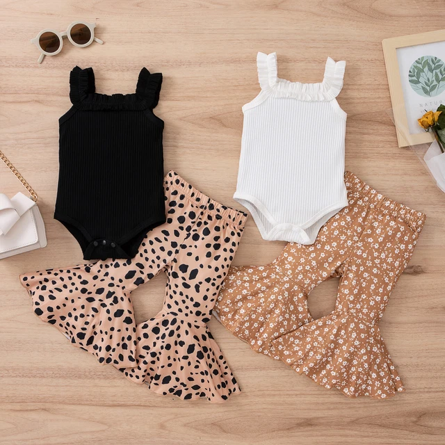 Set outfit fascia fascia per bambine vestiti arricciacapelli top pantaloni floreali