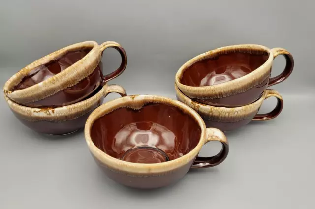 Vintage McCoy Pottery Lot of 5 Brown Drip Soup Chili Bowl Cup Single Handle