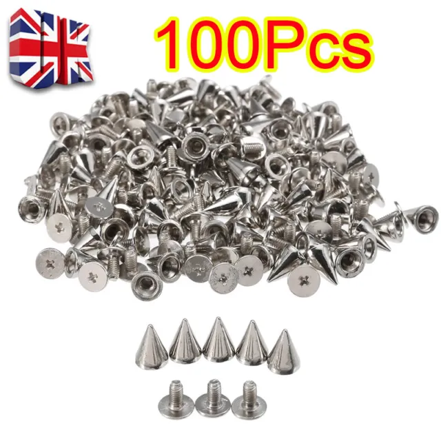 100Pcs 10mm Punk Cone Spikes Screwback Studs for DIY Leather Clothing Jacket N