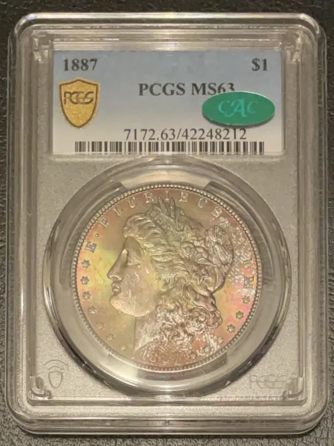 1887 $1 Morgan Silver Dollar PCGS MS63 CAC Toned / Color